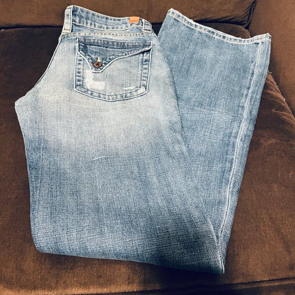 NEW Vintage Blue Blu Jeanius 26 Bootcut asymetrical back pocket flap medium wash